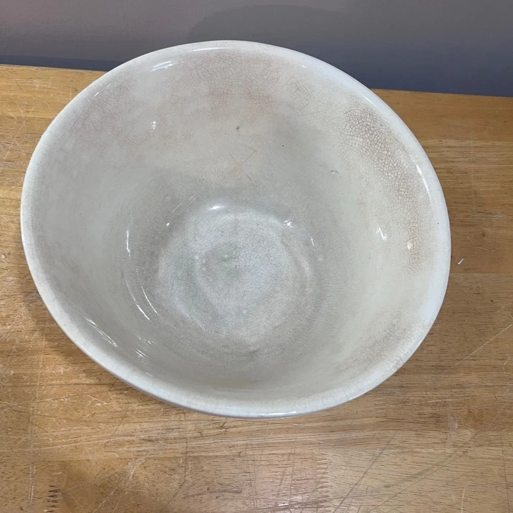 Vtg McCoy Oven Ware #12 Large Stoneware‎ Mixing Bowl Pink Blue Stripe Farmhouse
